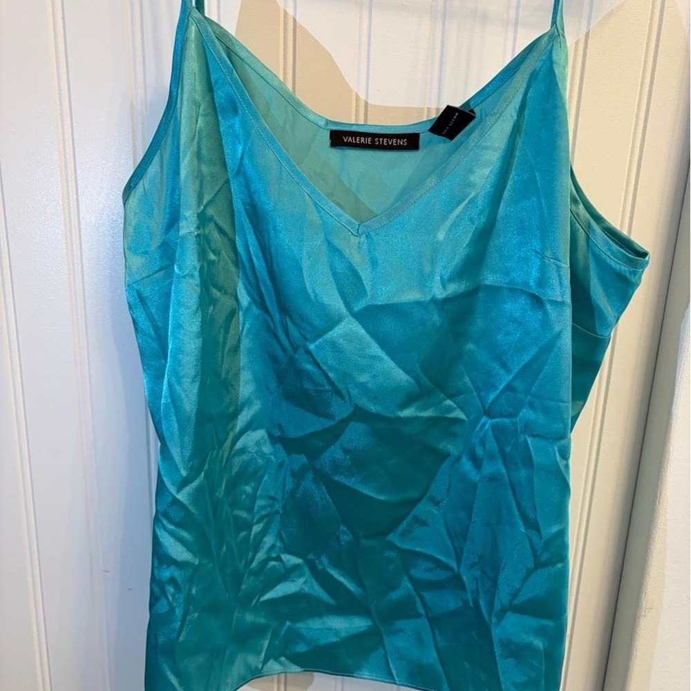 Valerie Stevens Teal Silk Cami Top V-Neck Spaghetti Strap Y2K Size L